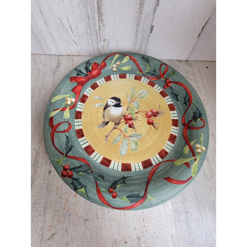 Lenox chickadee 10" winter greetings plate Xmas kitchen bird home mistletoe